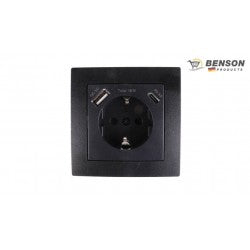 ENCHUFE ENPOTRADO PARED SCHUKO NEGRO + USB A+ USB TYPEC (C/MARCO INCLUIDO)