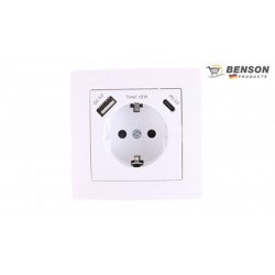 ENCHUFE ENPOTRADO PARED SCHUKO BLANCO C /USB A + C/USB TYPE-C (C/MARCO INCLUIDO)
