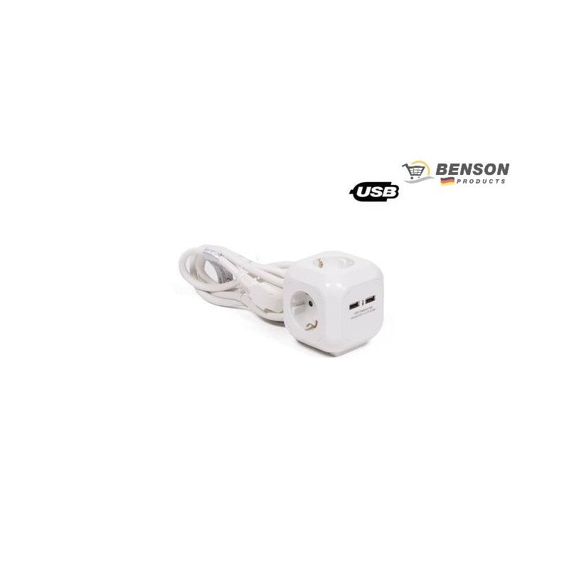 E-BLOCK 3 SALIDAS SCHUKO + 2 USB CABLE 1,5 M