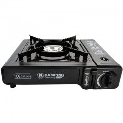 HORNILLO DE CAMPING GAS PORTATIL COLOR NEGRO C/FUNDA CON SISTEMA DE SEGURIDAD Y AUTO-ENCENDIDO (USA BOMBONA 227GRS. no incluida)