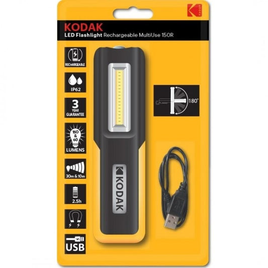 LINTERNA LED KODAK MULTIUSE 150R IMANTADA RECARGABLE MICRO USB IP62 60/150 LUMENS