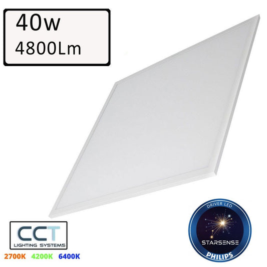 PANEL LED 40W CCT (CALIDO-NEUTRO-FRIO) DRIVER NO FLICKER STARSENSE (PHILIPS) CORTE Ø595x595mm